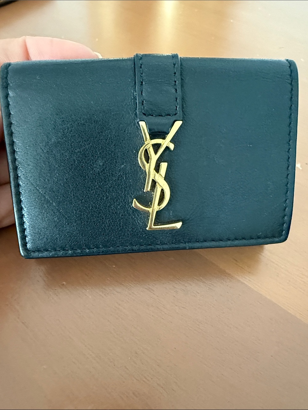 Saint Laurent Black Leather Card and Cash Holder with Gold YSL Emblem